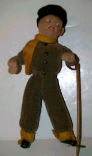 Vintage Denmark Skier Cloth Doll Velvet Jumpsuit Ski Pole Looks Norah