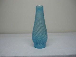 RARE ANTIQUE ART GLASS BLUE OPALESCENT SWIRL CHIMNEY FOR OIL/KEROSENE