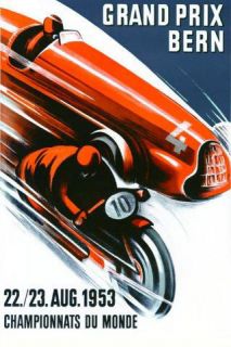 1953 Motorcycle Car Race Grand Prix Bern Switzerland Vintage Poster