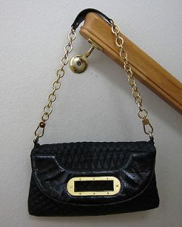 BCBG Max Azria Black Gold Quilted Medium Handbag Tote Purse Clutch $