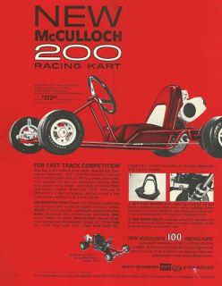 Vintage Beautiful 1960s McCulloch 200 RacingGo Kart Ad