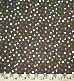 FREE SHIP US ~ Lime Off White Green Dots on Brown Cotton JoAnn 1/2 Y x