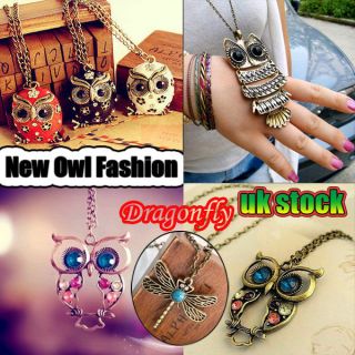 Cute Crystal Rhinestone OWL Dragonfly Charm Pendant Necklace Chain