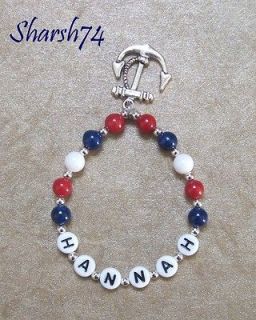 New Baby Child Nautical Patriotic Red White Blue Anchor Charm Name