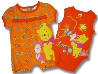 New Disney Winnie The Pooh Baby Girl Infant 2 Pc Bodysuit Creeper