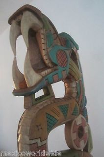 Mayan Aztec SculptureS 2 Handcarved Wood color serpents EAGLE JAGUAR