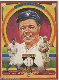 1982 DONRUSS BABE RUTH NEW YORK YANKEES PUZZLE POSTER PROMO AD