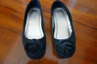 Baby Toddler Girls Gap Black Satin Shoes Flower Size 11