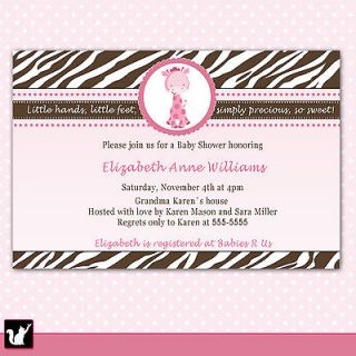 Baby Girl Shower Pink Giraffe Invitations Card Birthday Zebra