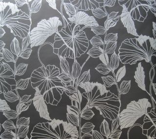 ASHFORD HOUSE SILVER ON BLACK LARGE FLOWERS & LEAVES wallpaper DOUBLE