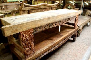 71 large Old Bench vintage wide rustic carved wood teak indoor