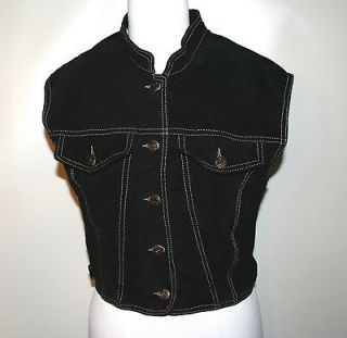 SKOTTS Black Suede Leather Vest sleeveless Tank Top washable Women sz