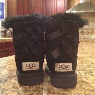 Worn 2X. Girls Ugg Black Bailey Bow Boots Shoe Size 6. Christmas