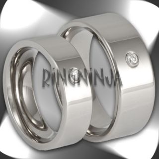 His and Her Titanium Wedding Bands CZ Pipe Cut Rings Mens & Womens