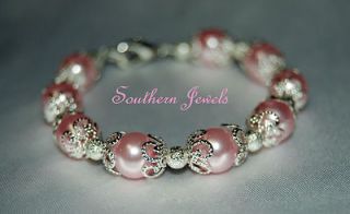 Baby/ Child Girls PINK AND SILVER PEARL Bracelet FLOWER GIRL Jewelry
