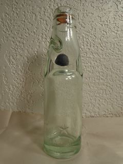 Codd Patent Soda BOTTLE AQUA EMBOSSED Star Brand w/ marble Antique