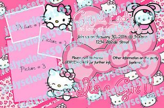 Custom Made Pink Hello Kitty Girl baby shower party invitation