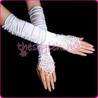 14in White Satin Long Prom Opera Party Fingerless Gloves Women Clothes