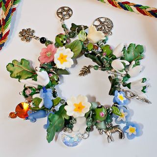 Spring Bracelet Flowers leaves Baltic Amber Pagan Charms & Gemstones