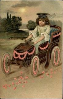 Little Girl in Old Car Go Cart c1910 Postcard