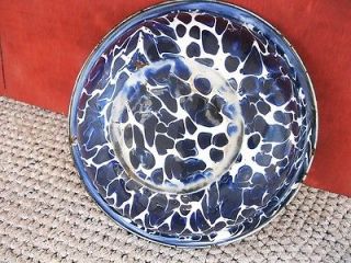 Primitive Cobalt Blue Swirl Enamel Graniteware Wash Basin Bowl Pan