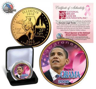 BARACK OBAMA Licensed *Pink Cancer Awareness* GOLD ILLINOIS STATE