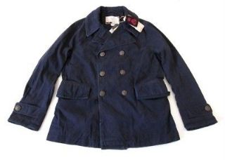 RUGBY RALPH LAUREN navy blue waxed cotton canvas pea coat jacket L NWT
