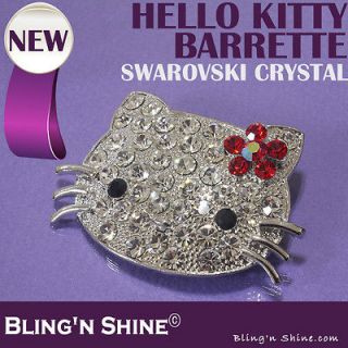 Hello Kitty Large Hair Barrette Clips Red Bow Swarovski Crystal Hair
