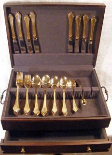 50 Piece TOWLE SUPREME Gold Electroplate Flatware in Wood Storage