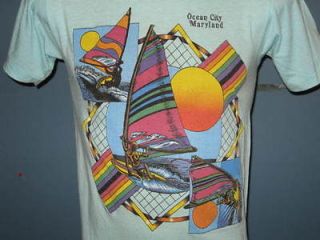 80s OCEAN CITY MARYLAND RAINBOW SURF T Shirt XS beach sunset soft thin