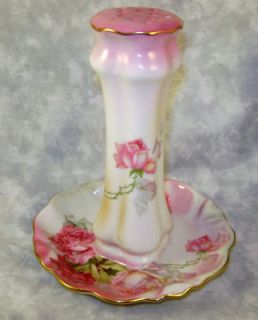 Nippon Shabby Pink Roses with Tray Hatpin Holder Hat Pin Chic