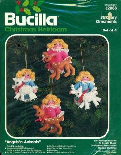 Vintage Bucilla ANGELS N ANIMALS Christmas Ornaments Felt Applique