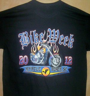 BLUE BIKE & FLAMES 2012 Myrtle Beach Bike Rally Black T Shirt Sz SM
