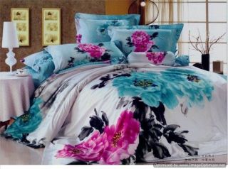 Covers Comforter Sets 5Pc Turquoise Pink Floral Bed Linens Bed Sets