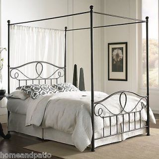 Queen Size French Roast Metal Canopy Bed with Optional Bed Frame