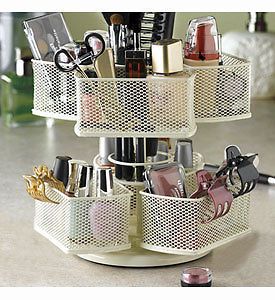 Cream Two Tier Make Up Carousel Bathroom Organizing Product