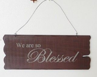 WE ARE SO BLESSED WOOD SIGN BURGUNDY TATTERED EDGE