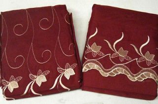 Sets Burgundy Embroidery Flower Curtain Bed in a Bag Bedding