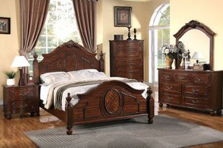 Cherry Queen Bed Antique Bedroom Furniture w/ Optional 5 Pieces