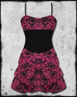 PINK SKULL CAMEO ROCKABILLY PINUP BELLVUE BUSTLE MINI PARTY DRESS