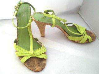 COACH Green Sandals Strappy Cork T Strap Womens Shoes Heels Open Lime