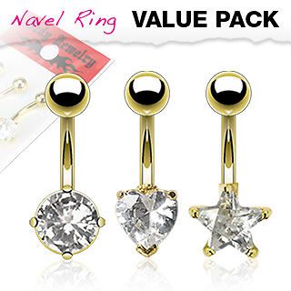 Plated CLEAR Heart Star BELLY Button NAVEL RING Body Piercing Jewelry