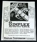 1922 OLD MAGAZINE PRINT AD, SIMPLEX AUTO LOCK, THEFT PROOF, PROTECT