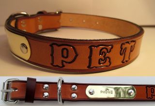 22 Western Leather Dog Collar Personalized Name & Tag
