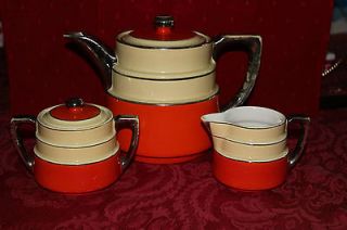Vintage Coorsite Pottery Coffee Tea Set Cream Sugar Art Deco Coors