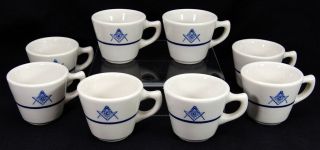 Lot of 8 Masonic Walker Restaurant China Coffee Mugs