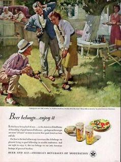 1948 BEER BREW CROQUET OUTDOORS PARTY GAME AMERICAN AD