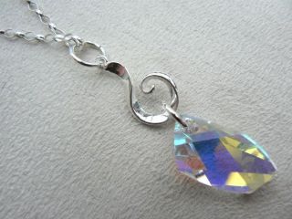 silver Swarovski Avant Garde crystal pendant on 20 oval belcher chain