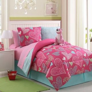 Pink Leopard Hearts Bed in a Bag Multi Color Beddnig Comforter Set