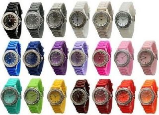 Different Colors Large Face SILICONE RUBBER JELLY WATCH With CRYSTALS
